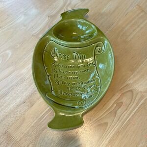 Vintage California USA Pottery Cheese Dip Recipe Tray Avocado Green S-5 Scroll